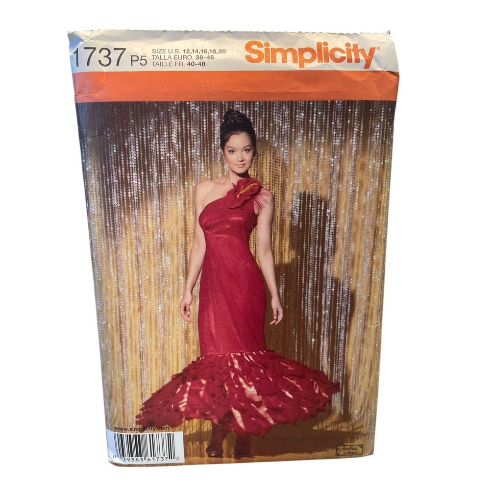 Simplicity Sewing Pattern Misses 12-20 One-Shoulder Dress 1737 Vintage 80s